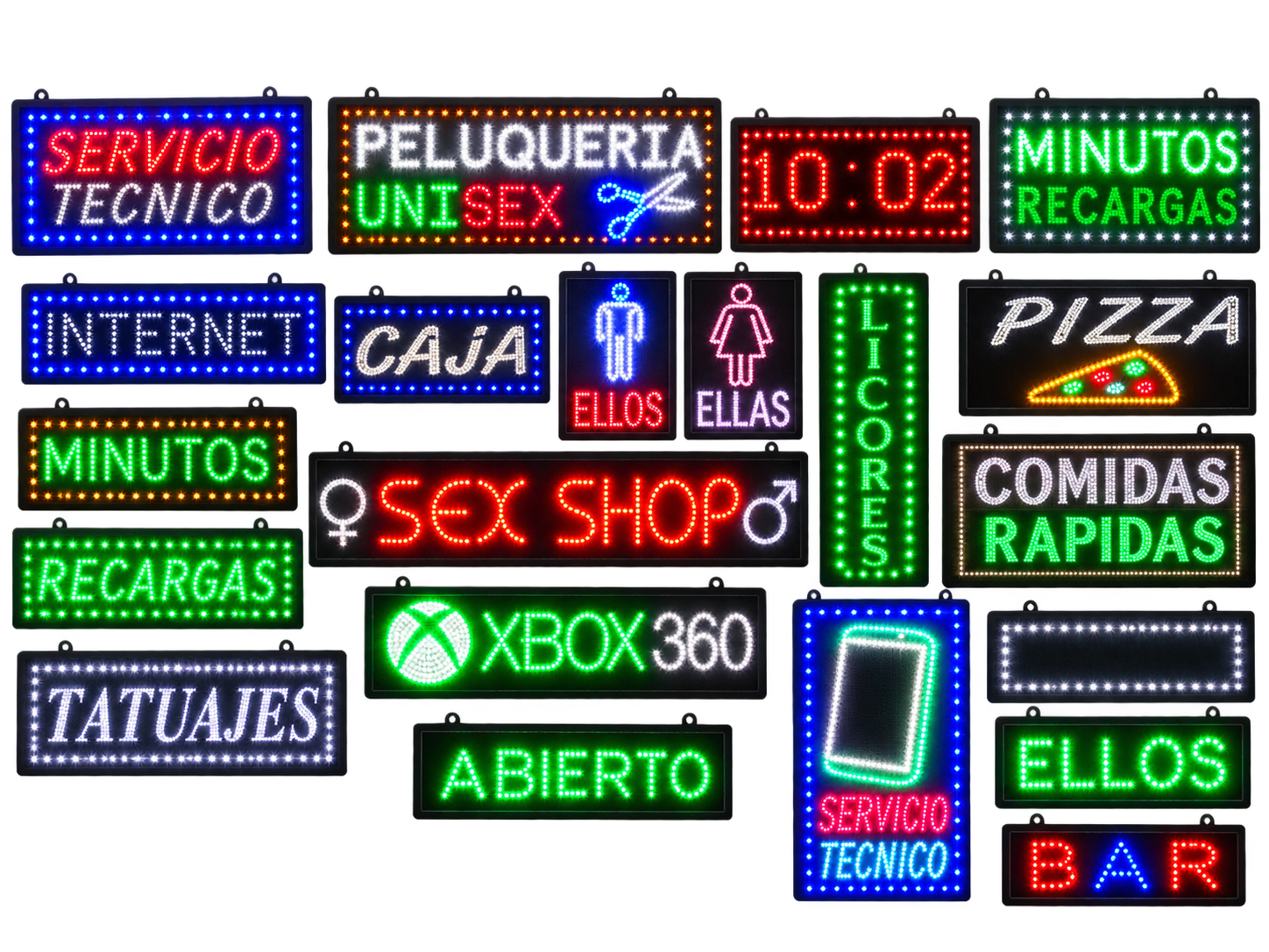 Collage de varios avisos LED realizados