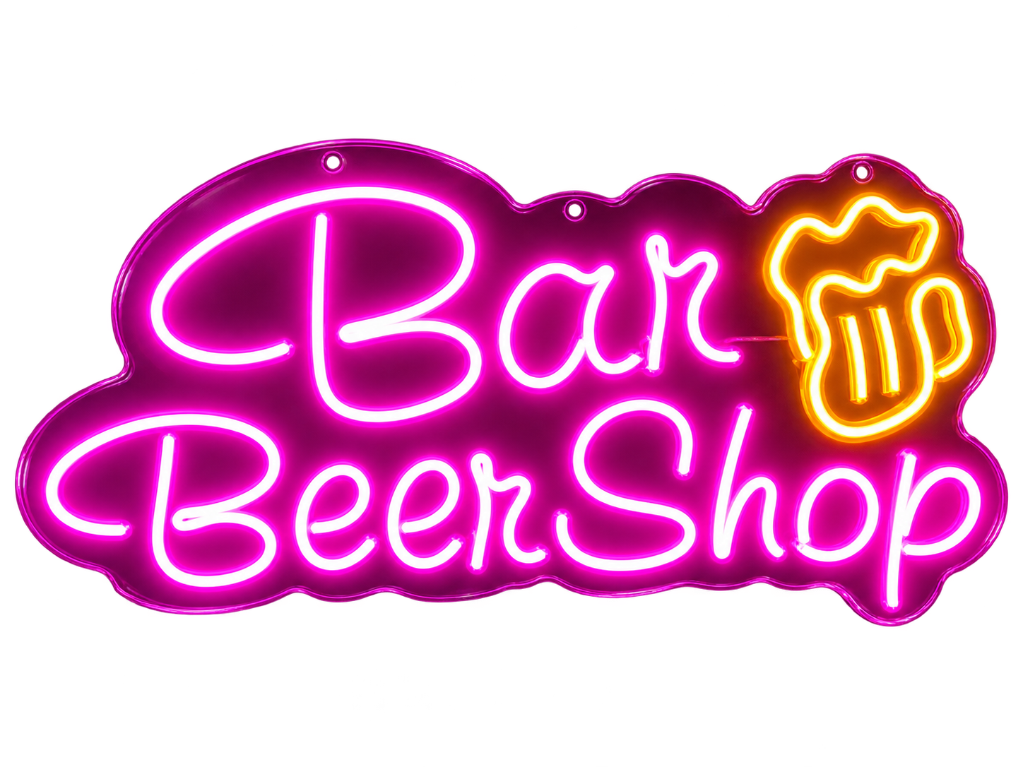 Neón Flex Bar Beer Shop sobre acrílico con silueta